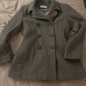 Calvin Klein Charcoal Double-Breasted, Wool-Blend Peacoat